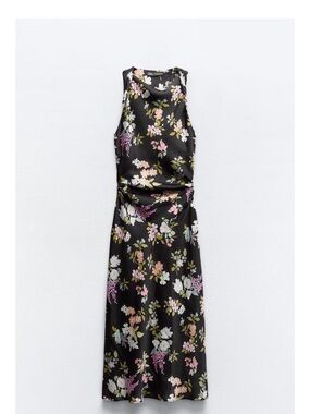 Zara Black Sleeveless Floral Midi Dress